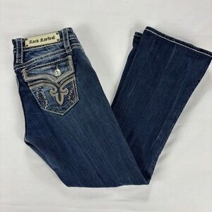Rock Revival Kai Easy Boot Jeans Womens Size 27 Dark Wash Embellished Distressed